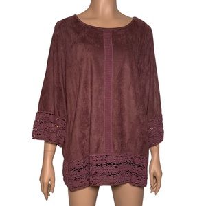 SOFT SURROUNDINGS Soft Faux Suede Lace Trim Tunic Top Size Medium
